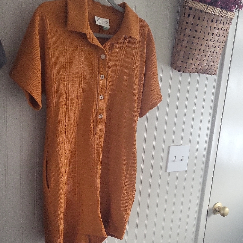Anthropologie Orange Button-Up Romper